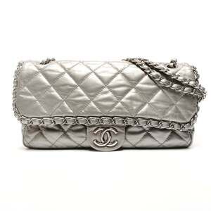 CHANEL Luxury Line Gunmetallic Shoulder Bag, Silver, WS27265